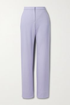 Another Tomorrow's pants are tailored from soft wool in a pretty lilac hue. They're designed to sit high on the waist and have straight legs with elongating seams down the back. Wear yours as a suit with the label's coordinating blazer.<br><br>This product supports best practice in Animal Welfare. Find out more about NET SUSTAIN <a href="https://www.net-a-porter.com/en-gb/campaigns/net-sustain">here.</a> Elegant Purple Straight Leg Bottoms, Elegant Fitted Lavender Bottoms, Elegant Purple Pants For Work, Elegant Purple Wide-leg Pants, Chic Purple Straight Leg Pants, Lavender Straight Leg Bottoms, Elegant Purple Wide Leg Pants For Work, Lavender Bottoms For Spring Workwear, Chic Purple Wide Leg Pants For Workwear