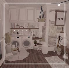 Laundry Room Ideas In Bloxburg, Laundry Rooms Bloxburg, Blockburg Laundry Room, Small Laundry Room Ideas Bloxburg, Laundry Room In Bloxburg, Cute Bloxburg Bedrooms Aesthetic, Blocksburg Laundry Room Ideas, Bloxburg House Laundry Room, Cute Bloxburg Laundry Room