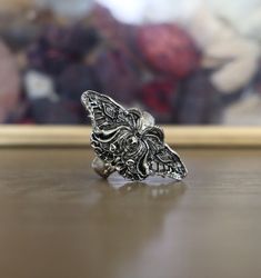 There is beauty within the darkness  Hand made moth ring Moth Ring, Dark Butterfly, Dope Jewelry, Oct 1, Star Ring, The Darkness, Dream Jewelry, Rings Statement, Ring Gift