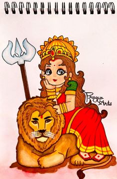 a drawing of a woman sitting on top of a lion