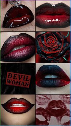 black and red ombré lips villain red lips femme fatale dark femme ombre lips, lips inspo #makeupoftheday #makeuplover #makeup Red Black Ombre Lip, Black Red Ombre Lips, Red And Black Lipstick Ombre, Red White And Black Makeup Looks, Red And Black Ombre Lips, Black Ombre Lipstick, Makeup For Black And Red Dress, Dark Wedding Make Up, Red And Black Grunge Makeup