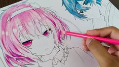 someone is drawing an anime character with colored pencils