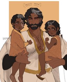 a man holding two children in his arms