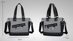 #EG0052PRODUCT DETAILS:Material:Canvas. Faux LeatherLining Material:PolyesterBag Measurements: 36cm x 13cm x 27cm Gothic Harajuku Fashion, Egirl Aesthetic, Egirl Fashion, Egirl Clothes, Anime Lingerie, Gothic Accessories, Punk Outfits, Black And White Stripes, Celine Luggage Bag