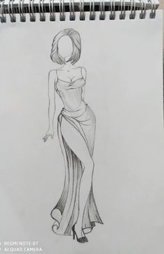 a drawing of a woman in a long dress