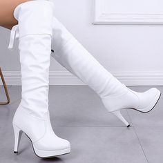 Women's Boots Plus Size Heel Boots Outdoor Daily Solid Color Over The Knee Boots Thigh High Boots Winter Stiletto Heel Round Toe Elegant Vintage Casual Faux Leather Lace-up Matte Black Black White 2023 - US $36.99 Hak Tinggi, Red Sole Shoes, Women's Over The Knee Boots, Platform Stilettos, Stiletto Boots, Super High Heels, Winter Shoes, Thigh High Boots, Womens High Heels