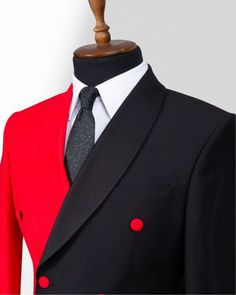 Black Shawl, Three Piece Suit, Three Piece, Shawl Collar, Red And Black, Mens Suits, Double Breasted, Shawl, Custom Made