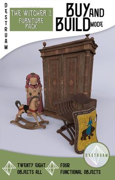 an image of a wooden furniture set with text that reads, the witch and the furniture pack