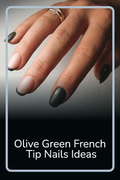 Achieve an "it-girl" look with this stylish French tip manicure in the perfect shade of olive green. Not only is it classic and timeless, but also trendy and chic - a must-have for your nail routine. Get on board with this timeless yet modern aesthetic today! Try out these olive green French tips to instantly update your nails. Green French Tips, Tip Manicure, Nail Routine, French Tip Manicure, Green French