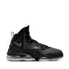 These NIKE Lebron 19 men's athletic shoes feature a solid black color with anthracite and green glow accents. The medium width and lace closure provide a secure fit. Size: Men 8.  Gender: male.  Age Group: adult. Vapormax Plus Black, Lebron 19, Nike Sneakers Mens, Nike Air Vapormax Plus, Men's Athletic Shoes, 95 Nike, Mens Athletic Shoes, Mens Nike Shoes, Mens Nike Air