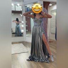 Sherri Hill Metallic Silver Strapless Dress. Worn One Time. No Alterations. Metallic Silver Dress, Silver Metallic Dress, Sherri Hill Dresses, Sherri Hill, Silver Dress, One Time, Metallic Silver, Strapless Dress, Colorful Dresses