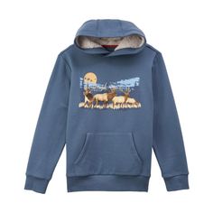 They'll wear their love of the Great Outdoors with our Bass Pro Shops� Herd Graphic Hoodie for Kids. The fleece-lined hood provides great coverage with extra warmth, and ribbed cuffs and hem seal out chilly drafts. Body: 60% cotton/40% polyester. Hood Lining: 100% polyester. Machine wash. Imported.  Body: 60% cotton/40% polyester;   Hood Lining: 100% polyester;   Screen-printed front nature scene;   Fleece-lined hood;   Kangaroo front pocket;   Ribbed cuffs and hem; Hooded Winter Tops For Outdoor, Hooded Fleece Top For Outdoor, Fleece Tops For Winter Outdoor Activities, Winter Fleece Tops For Outdoor, Winter Outdoor Sweatshirt With Ribbed Cuffs, Fleece-lined Tops For Winter Outdoor Activities, Winter Tops For Outdoor Activities With Ribbed Cuffs, Winter Outdoor Tops With Fleece Lining, Winter Tops With Fleece Lining For Outdoor Activities