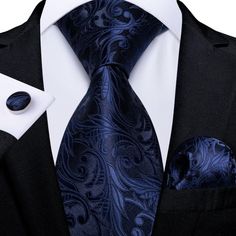 Midnight Blue Floral Tie Mens Wedding Ties, Royal Blue Tie, Necktie Set, Mens Silk Ties, Tie For Men, Cufflink Set, Cufflinks Wedding, Wedding Ties, Men's Suit