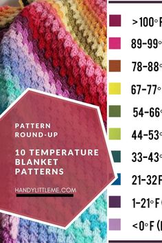 a crocheted blanket with the text pattern round - up 10 temperature patterns on it