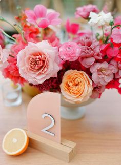 Bold Pops Of Bougainvillea-Inspired Pink At This Flora Farms Wedding Peach Wedding Centerpieces, Wedding Mexican, Wedding Table Place Settings, Bright Pink Wedding, Round Wedding Tables, Magenta Wedding, Flora Farms