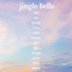 the words jungle bells are written in white on a blue and pink sky with clouds