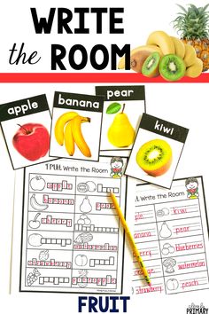 Do your students love write the room activities? This Fruit write the room set is the perfect addition to your Food and Nutrition unit. This set includes fruit word cards with pictures and recording pages. Your students can write the room and then follow up with the fruit worksheet activities. Click through to add this fruit themed write the room activity to your literacy centers. Fruit Worksheet, Room Activities, Writing Printables, Plants Unit, Printing Practice, Cvce Words, Write The Room, Station Activities