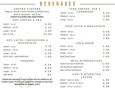 the menu for beverages is shown here