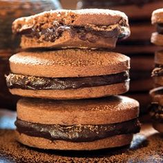 chocolate sandwich cookies stacked on top of each other