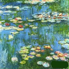 a painting of water lilies and lily pads