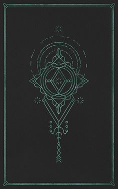 a black and green book cover with an intricate design on the front, in dark background