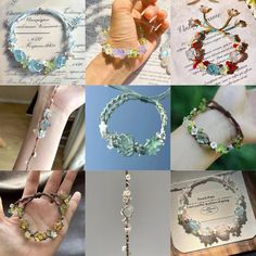 many different types of bracelets and necklaces are shown in this photo collage