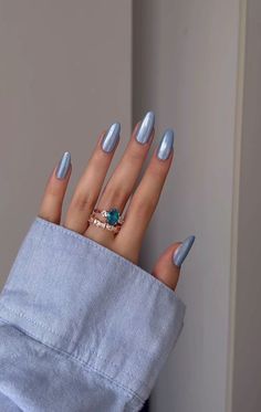 Chrome Nails, Nail Polish, Nails, Ring, Blue