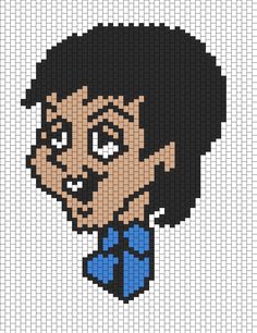 an image of a pixellated man's face in blue shirt and black hair