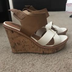 Excellent Condition!! Great Tan And White Wood Wedges For Any Type Of Occasion. These Wedges Are Very Supportive And Almost Brand New. I Wore These Wedges Twice. Women's Size 8 And Fit Very True To Size! Womens Shoes Wedges, White Wood, Wedges, Womens Sizes, Women Shoes, Brand New, Wood, Women Shopping, How To Wear