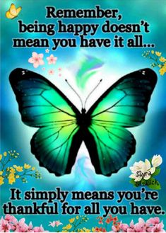 a green butterfly with the words, remember being happy doesn't mean you have it all