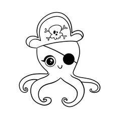 an octopus with a pirate hat and skull on it's head coloring pages for kids