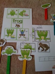 frog match up game on the floor with matching items to make it look like they're learning