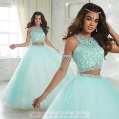 Two Piece Quinceanera Dresses, Long Sweet 16 Dresses, Sweet 16 Dress, Crystal Wedding Dress, Gq Fashion, Tulle Party Dress, Blue Tulle, Sweet 15, Party Gown