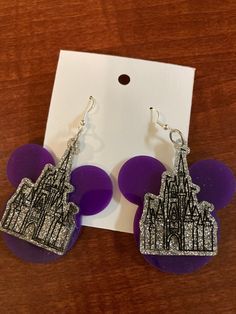 Celebrate the season with 100 years of Wonder.  Purple Mouse with silver/platinum castle.   Design is approx 2". Ear wire is 925 Silver. Disney Fireworks, Magic Jewelry, 3d Printed Earrings, Mickey Earrings, Mickey Balloons, Purple Bows, Spring Hill, 100th Anniversary, Disney Jewelry