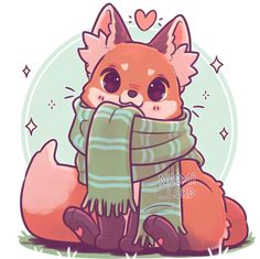 a cartoon fox with a scarf around its neck