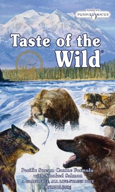 the cover of taste of the wild with three bears in water and mountains behind them