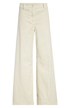 Fall for the silhouette of these high-waist pants crafted from stretch twill with wide legs. 29" inseam; 24" leg opening; 12" front rise; 15" back rise (size 8) Zip fly with button closure Back patch pockets 98% cotton, 2% elastane Dry clean or machine wash, tumble dry Made in the USA of imported fabric Elegant Full-length Pants With Five Pockets, Elegant Full-length Chinos For Spring, Spring Elegant Full-length Chinos, Elegant Full Length Chinos For Spring, Wide Leg Cotton Chinos, Fitted Wide Leg Pants With Five Pockets, Spring Wide-leg Chinos, Elegant Wide Leg Cotton Chinos, Cotton Wide Leg Full Length Pants With Five Pockets