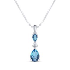 Invigorate your style with the shimmering cool hue of this gorgeous drop necklace. Styled in sterling silver A pear-shaped Swiss blue topaz shines above a round-cut white lab-created sapphire A larger pear-shaped Swiss blue topaz completes the vertical design The pendant suspends along an 18-inch cable chain that secures with a lobster clasp Formal Blue Topaz Drop Necklace, Blue Topaz Teardrop Necklace For Formal Occasions, Formal Blue Topaz Teardrop Necklace, Formal Teardrop Blue Topaz Necklace, Fine Jewelry Blue Topaz Teardrop Pendant Necklace, Blue Topaz Pear-shaped Necklace, Blue Topaz Teardrop Pendant Necklace Fine Jewelry, Elegant Blue Topaz Teardrop Necklace, Formal Blue Topaz Teardrop Pendant Necklace