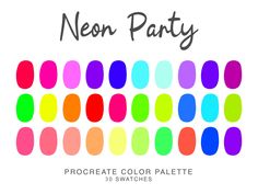 the neon color palette for neon party, which includes different colors and shapes to match