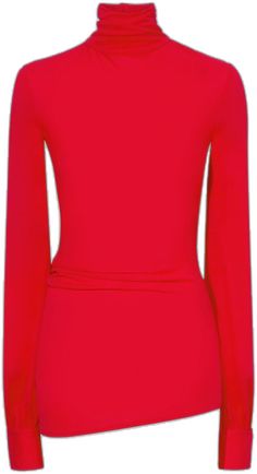 Formal Long Sleeve Ruched Tops, Long Sleeve Elastane Blouse For Party, Chic Red High Neck Top, Fitted Ruched Red Blouse, Crepe Blouse, Red Blouses, Proenza Schouler, High Neck, Red