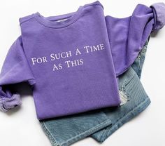 Super soft Christian simple sweatshirt, Comfort Colors brand, Lots of different color options!  Relaxed and comfy fit!  Could be worn year round! Purple Trendy Sweatshirt With Relaxed Fit, Trendy Purple Sweatshirt In Relaxed Fit, Trendy Purple Sweatshirt With Relaxed Fit, Trendy Lavender Cotton Sweatshirt, Purple Letter Print Sweatshirt, Simple Sweatshirt, Violet Color, Christian Clothing, Comfy Fits