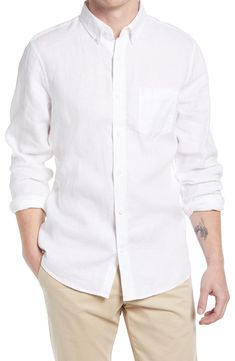 This versatile shirt cut from breathable fabric with a smart button-down collar is one you'll want in every color. Style Name:Nordstrom Trim Fit Solid Linen Button-Down Shirt. Style Number: 6122094. Summer Family Photos, Family Photoshoot Outfits, Khaki Chino Pants, White Button Down Shirt, Family Photo Outfits, Every Color, Photo Outfit, Outfit Combinations, Button Down Dress