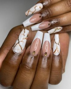 Ｓｈａｗｎａ on Instagram: “White freestyle 🤍 • • • #whitenails #nailsoftheday #dopenails #bestnails #miaminails #coralspringsnails #margatenails #viralnails…” Nail Ink, Instagram White, Nail Designs, Wedding Ideas, Gems, Crown, Nails, Gold