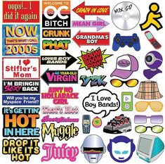 a large collection of stickers and decals from the 80s's to 1990s's