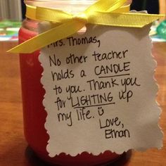 a jar with a note attached to it