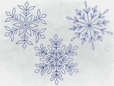 three snowflakes are shown in blue ink