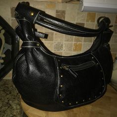 Vintage Maxx New York Ultimate Black Leather Hobo Bag Virtually Flawless 15 Inches Wide 9 Inches Tall 9 Inches Deep Gorgeous Lining Studded With Brass Hardware Double Shoulder Or Hand Strap Like New Without Tags Great Biker Bag Just Fabulous! Black Hobo Bag With Metal Hardware, Black Hobo Bag With Metal Hardware For Everyday Use, Black Faux Leather Bag With Snap Closure, Black Hobo Bag With Snap Closure For Everyday, Everyday Black Hobo Bag With Snap Closure, Elegant Black Hobo Bag With Snap Closure, Black Bags With Snap Closure For Errands, Black Shoulder Bag With Snap Closure For Errands, Black Leather Hobo Bag With Snap Closure