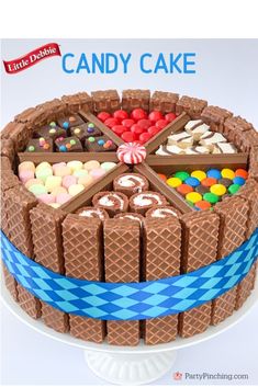 a chocolate cake with candy and candies on top