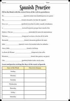 a spanish worksheet with the words and phrases for each subject in this language