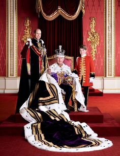 the royal family pose for a portrait in their official regal robes and tiaras,